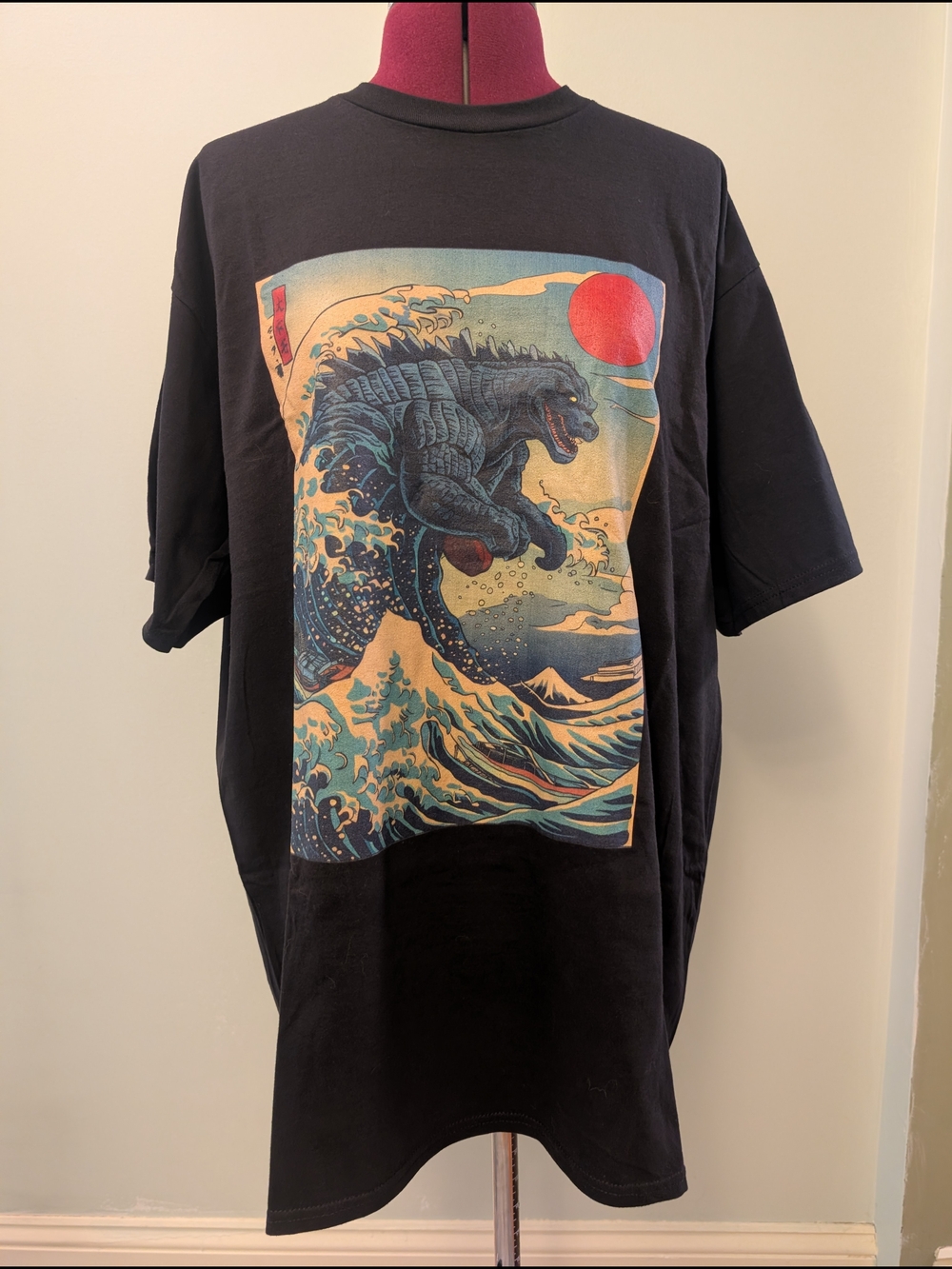 Men's Black Graphic Godzilla Wave Tee